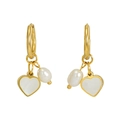 Orecchini a cerchio dorati alla moda con ciondolo a cuore in madreperla e perle - Oro