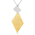 Minimalist two-tone geometric necklace with silver square and hammered gold rhombus pendant - Gold Silver Two-tone Square Rhombus Hammered Pendant (KP29247-K)