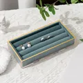 Rectangle jewelry box with green velvet lining and gold trim for rings and earrings - Type B Plain / Blue