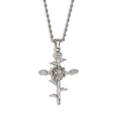 Silver vintage floral cross pendant necklace with rope chain in 18K white gold finish - November / Steel