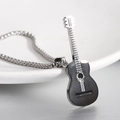 Hip hop stainless steel guitar pendant necklace displayed on a white ceramic plate - Steel Black 2 (With Chain)