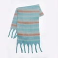 Soft blue and orange striped knit scarf with plush texture and fringed edges for winter - 42*200cm / Water Blue Stripes