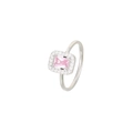 Elegant silver ring featuring a rectangular emerald-cut pink zircon with halo setting - Silver-Pink Zircon