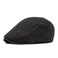 Men's dark grey herringbone tweed flat cap with orange plaid patterns for winter - Adjustable / Dark Gray