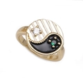 Goldener Tai Chi Yin Yang offener Ring mit Emaille und eingelegten Edelsteinen - Einstellbar Offen / Schwarz
