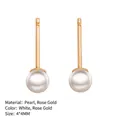Boucles d'oreilles perles blanches 4mm minimalistes en acier inoxydable doré - Style Long Manche / Or rose / 4mm