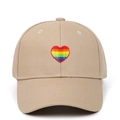Khaki cotton baseball cap featuring a rainbow heart embroidery on the front center - Adjustable / Khaki