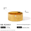 Detailansicht eines breiten Gold-Edelstahlrings mit Wellenstruktur und kleinem Diamant - Gerippter Facetten-Stil (NB-R24451)