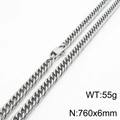 6mm wide silver Cuban link chain necklace in stainless steel with 760mm length and lobster clasp - 6mm x 760mm(KN232925-ZZ)