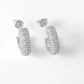 Zilveren U-vormige geometrische oorringen met witte micro-geplaveide zirkonia - Zilver