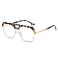 Lunettes vintage en métal doré à double pont et écaille avec verres anti-lumière bleue - Monture Or Léopard Gris Verres Transparents