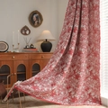 Red and white tropical palm tree jacquard curtain with pom-pom fringe in vintage style - 150x160cm / Red Coconut Tree Jacquard - Rod Pocket