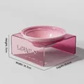 Pink ceramic cat bowl with transparent acrylic stand featuring lovely embossed lettering - Pink Deep Bowl + Purple Gradient Stand