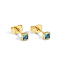 Elegant gold plated square earring with blue sapphire gemstone and butterfly back closure - Gold Plated Blue Zirconia