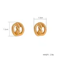 Detailed view of minimalist gold plated knot earrings measuring 1.3cm and weighing 2.8g - Interlocking Knot Shape Design (款式6)