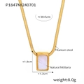 Detail of titanium steel necklace with natural shell pendant and zircon stones - Titanium Steel/Mother of Pearl / P1847-Rectangle Shell Pendant Necklace / Gold
