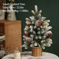 60cm frosted Christmas tree with pine cones and red berries in a woven basket base - Gradient Green Small 60CM