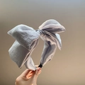 Silver grey textured fabric bow headband with a wide-brim rabbit ear design for women - Large Bow (FK-B299 Grey)