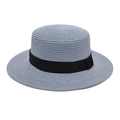 Detail of blue boater straw hat with black ribbon and spiral woven texture - M (56-58cm) / Sky Blue