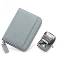 Gray lychee grain leather RFID wallet with accordion card slots and zipper closure - JP-6001 Style / Light Blue