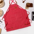 Waterproof red canvas apron with brown leather straps and multi-pocket design - Pink