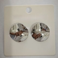 Polished silver irregular round stud earrings with a wavy textured mirror finish - Regular Depressed Round Plate / Steel