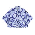 Completo due pezzi da donna con camicia corta a fiori viola e pantaloni abbinati - XS / Top (Floreale Viola)