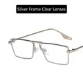 Silver metal square frame sunglasses with clear lenses in a minimalist modern style - Silver Frame Clear Lenses