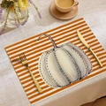 Autumn placemat with orange stripes and white pumpkin design for Thanksgiving dining - Orange White Stripe White Pumpkin
