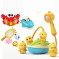 Electric yellow duck bath toy set with spray boat, shower head, and rechargeable battery kit - Electric Spray Duck Rechargeable [4 Ducks + Shower + Bubble Machine + Submarine + Fishing]