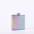 Detail of a rainbow gradient stainless steel flask with textured circular metallic bumps - 6oz / 304 Rainbow Full Rhinestone 180ml