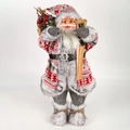 Statuetta di Babbo Natale in cappotto rosso a maglia con sci di legno e sacco - 60CM