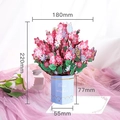 Carte de vœux 3D fleurs de cerisier avec base bleue et dimensions indiquées - Ornement de fleurs de cerisier rose