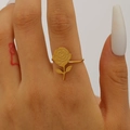 Close-up of a gold-plated stainless steel rose flower ring with layered 3D petal details - Gold Rose Ring (6726)