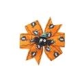 Orange Halloween hair bow clip featuring black spiders and a witch hat centerpiece - 19# Orange Spider