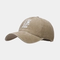 Macro detail of washed khaki cotton fabric and screw graphic print on retro baseball cap - Adjustable / Khaki