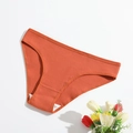 Orange ribbed cotton low-rise women's panties with a seamless breathable double-layer crotch - S / Brick Red
