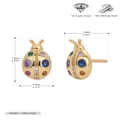 Vista detallada de pendientes de mariquita con circonitas de colores y medidas exactas - Plata 925 chapada en oro amarillo