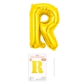 Goldener Folienballon Buchstabe R mit Aufblashalm und dekorativer Papierverpackung - Buchstabe R / Gold
