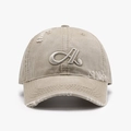 Cappellino da baseball kaki vintage slavato con ricamo lettera A e fori effetto usurato - Regolabile / Cachi