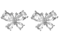 Elegant silver butterfly stud earrings with pear-cut clear cubic zirconia stones - White Gold Plated White Stone