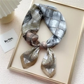 Elegant geometric print silk square scarf in beige and coffee brown woven pattern - Khaki Knit Print