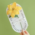 Handmade yellow crochet lily bouquet on decorative white card with ribbon - Lily - Yellow