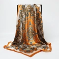 Detailed view of satin paisley print scarf with orange and white intricate patterns - Orange White Patchwork Paisley (FT266-1)