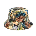 Double-sided reversible bucket hat with tropical leaf print for outdoor sun protection - Black Orange Palm (2#)