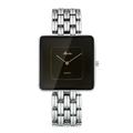 Elegant square quartz watch featuring a silver steel band and minimalist black dial face - Large / Silver Black