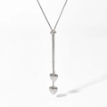Adjustable silver box chain necklace featuring vertical double 3D heart-shaped pendants - Silver Style (PCD575)