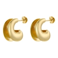 Minimalist thick gold C-shaped hoop earrings with polished metal finish on white background - VE1202 Thick C-Shaped Stud / Gold