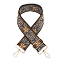 Detailed view of woven jacquard bag strap with ethnic patterns and gold metal buckles - Gold Clasp / Yellow White Floral