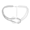 Silver-tone double layer necklace with polished beads and faux pearls in white finish - Round Pearl / Silver